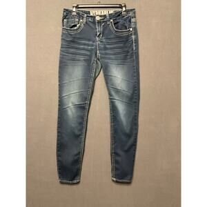 JUNIOR HYDRAULIC BAILEY SUPER SKINNY DARK BLUE JEANS 11/12 EMBELLISHED